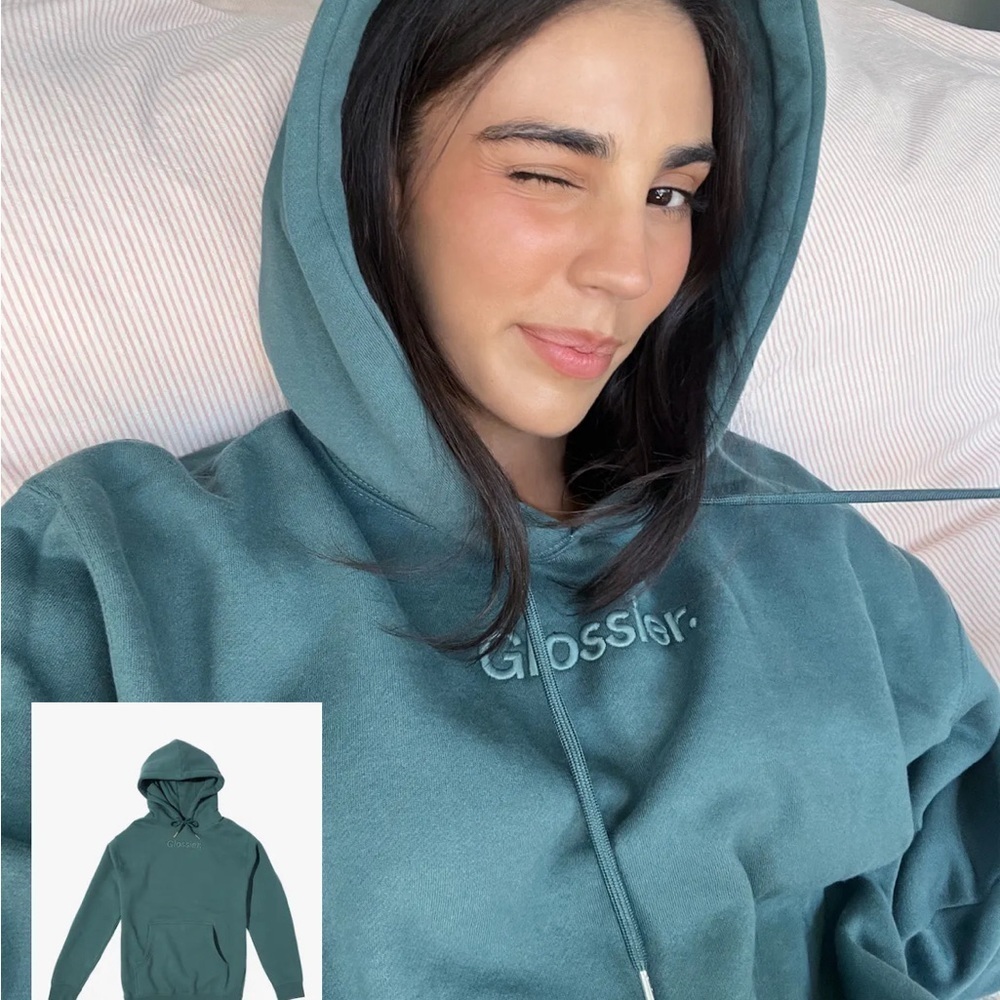 Glossier Hoodie Limited Edition Sage Green Embroidered Sweatshirt XS
